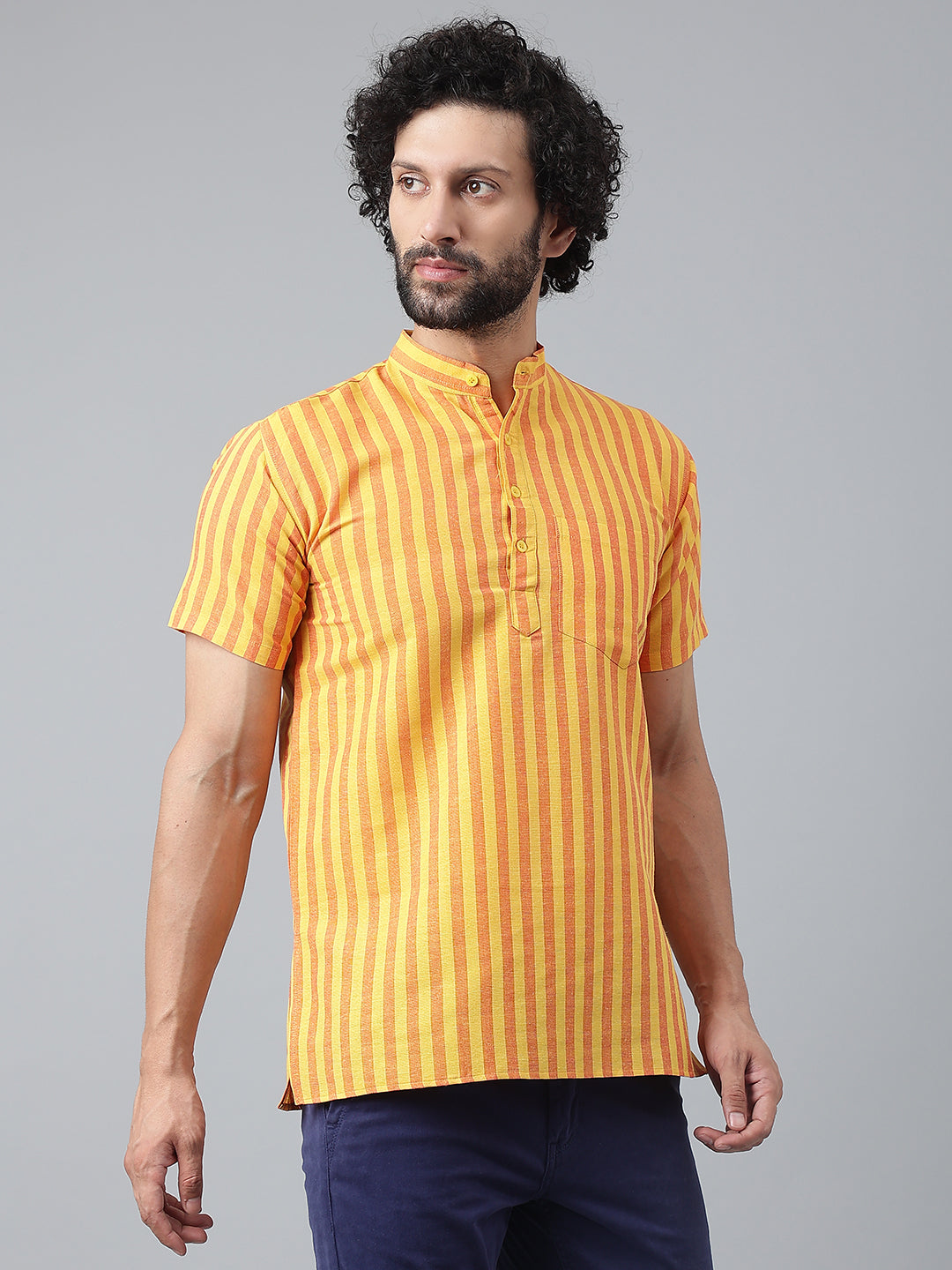 RIAG Yellow Color Short Sleeves Casual Men's Cotton Short Kurta
