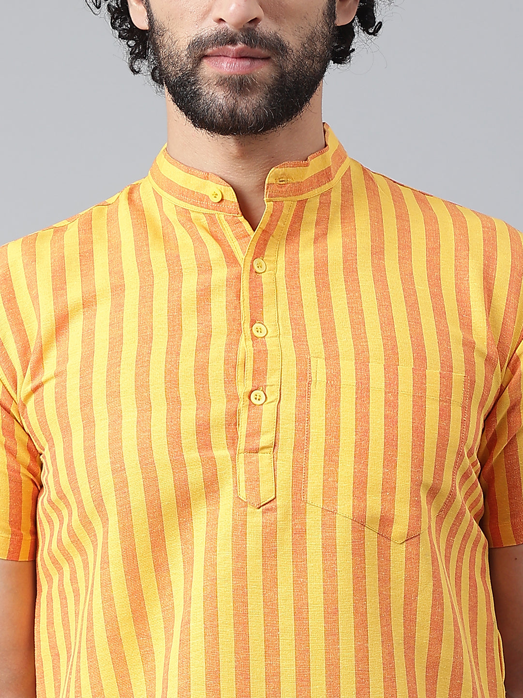 RIAG Yellow Color Short Sleeves Casual Men's Cotton Short Kurta