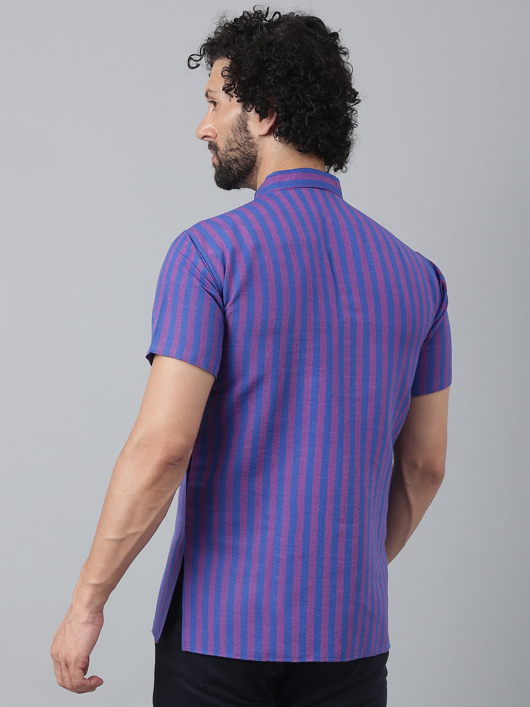 RIAG Navy Blue Color Short Sleeves Casual Men's Cotton Short Kurta