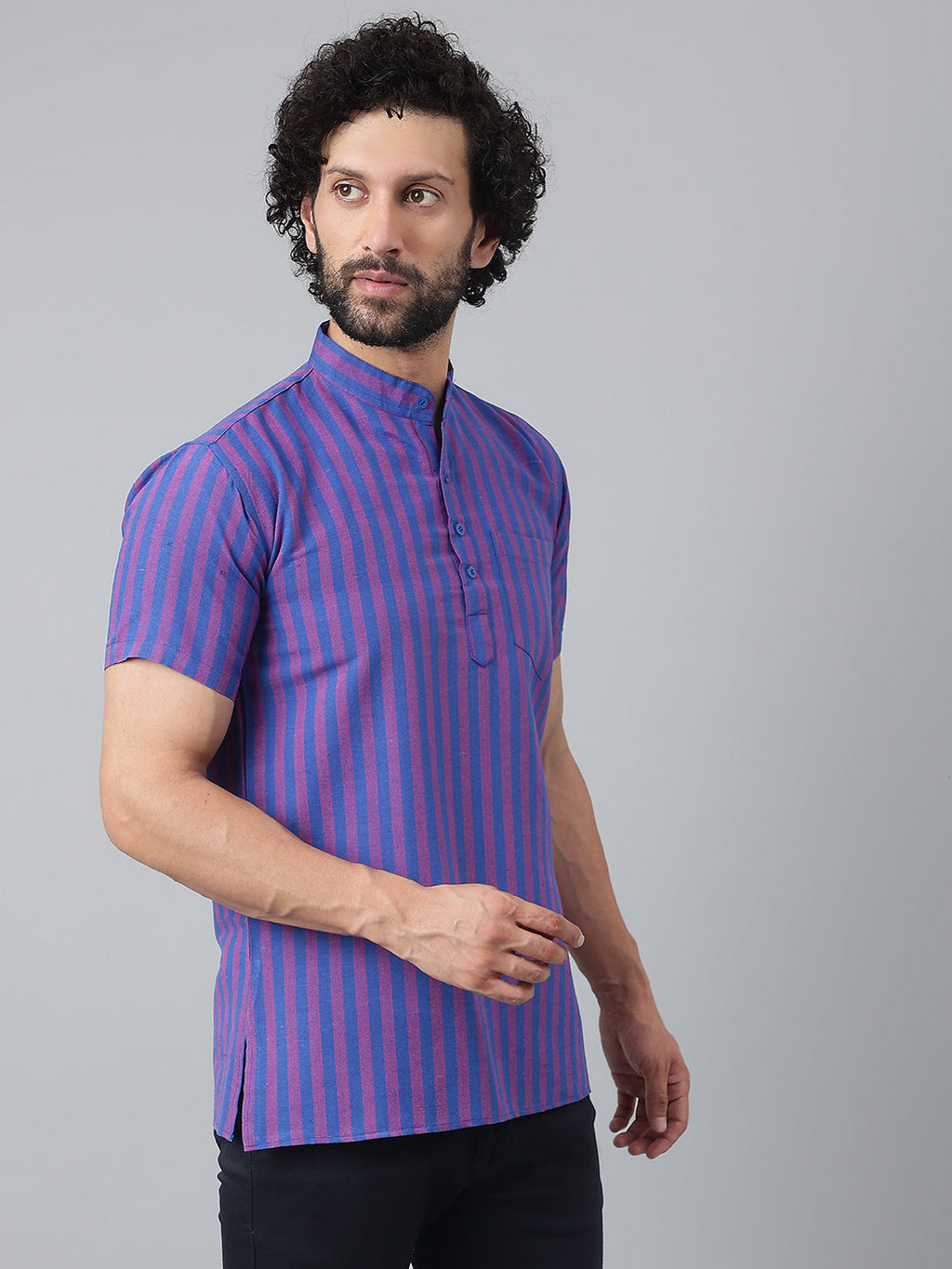 RIAG Navy Blue Color Short Sleeves Casual Men's Cotton Short Kurta