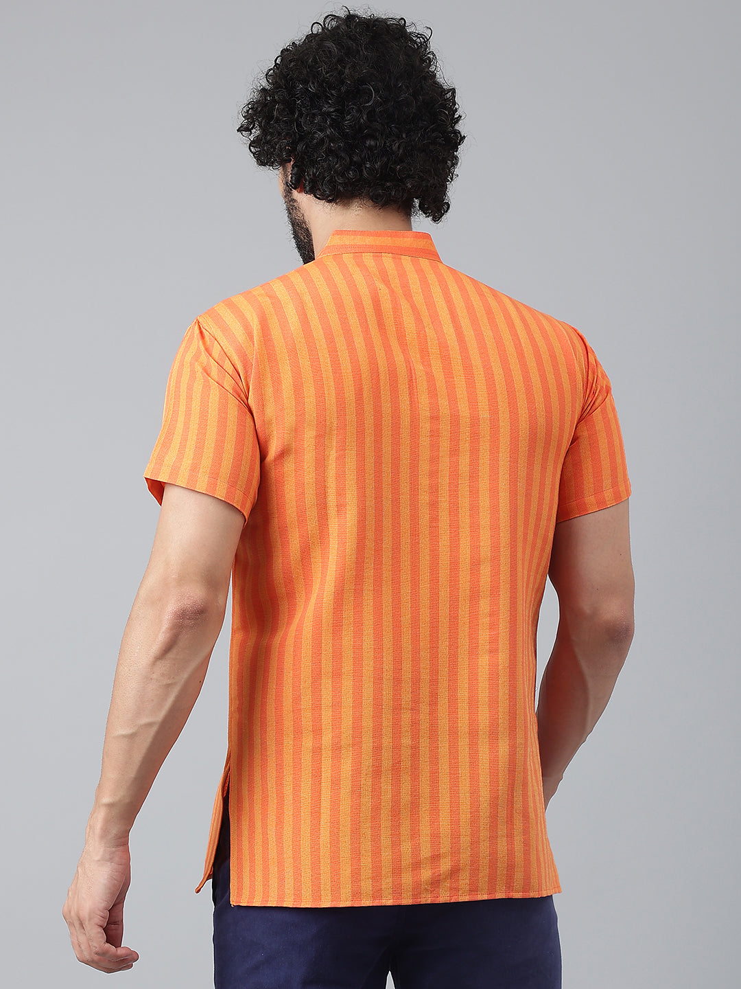 RIAG Orange Color Short Sleeves Casual Men's Cotton Short Kurta