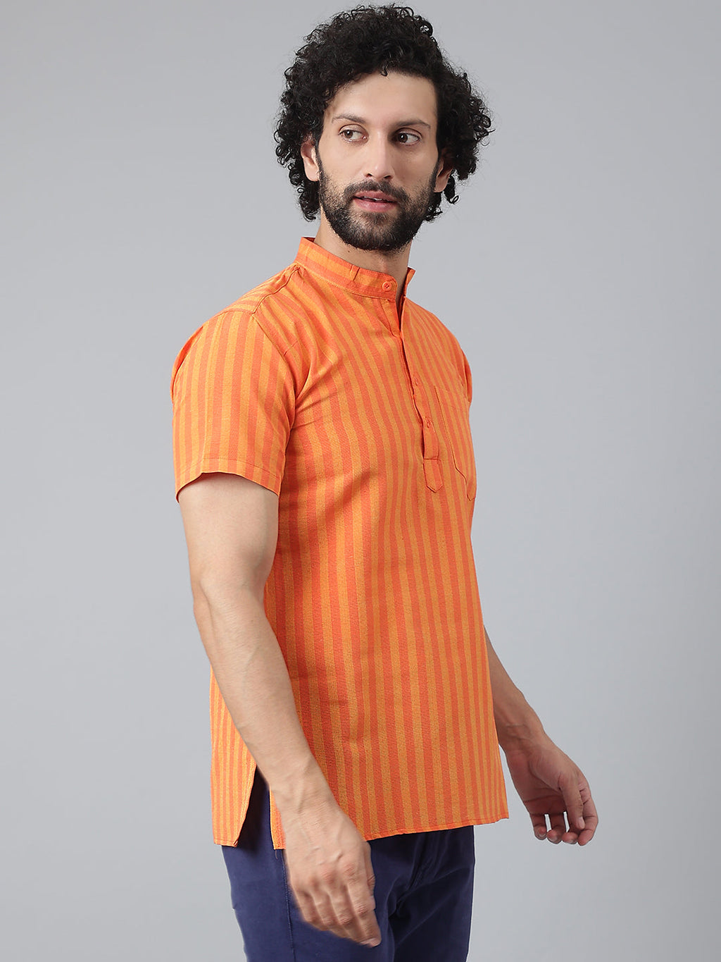 RIAG Orange Color Short Sleeves Casual Men's Cotton Short Kurta