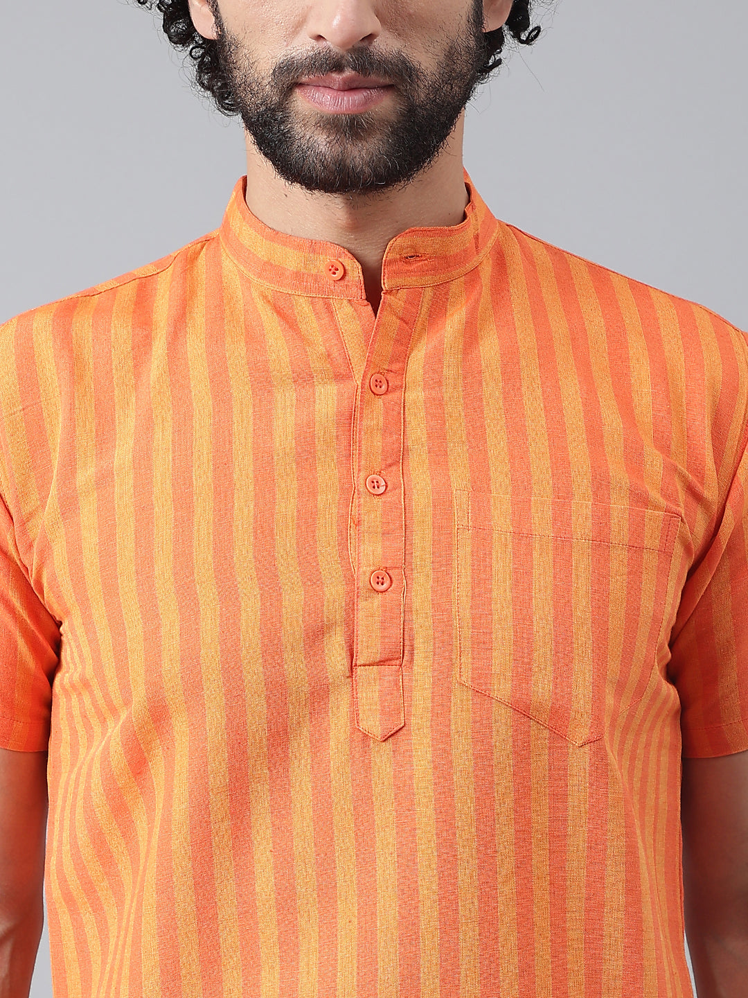 RIAG Orange Color Short Sleeves Casual Men's Cotton Short Kurta