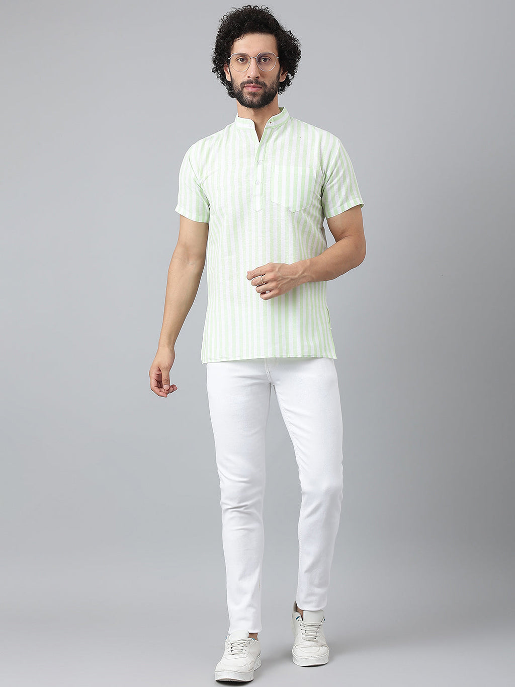 RIAG Green Color Short Sleeves Casual Men's Cotton Short Kurta