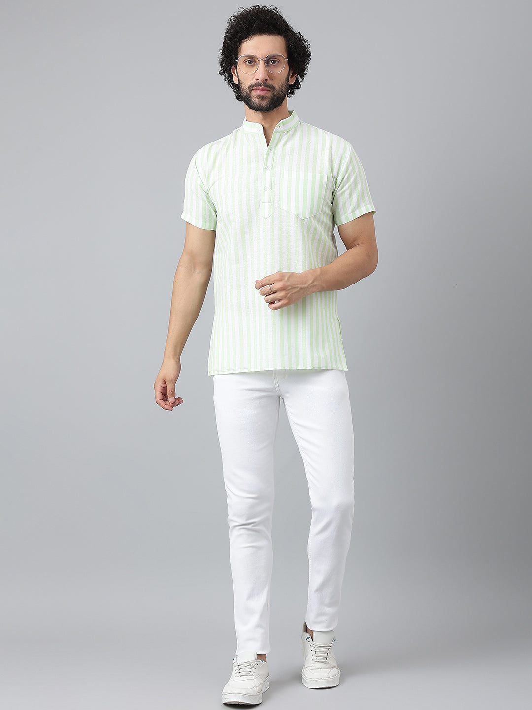 RIAG Green Color Short Sleeves Casual Men's Cotton Short Kurta