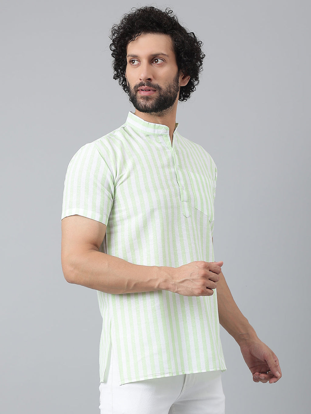 RIAG Green Color Short Sleeves Casual Men's Cotton Short Kurta