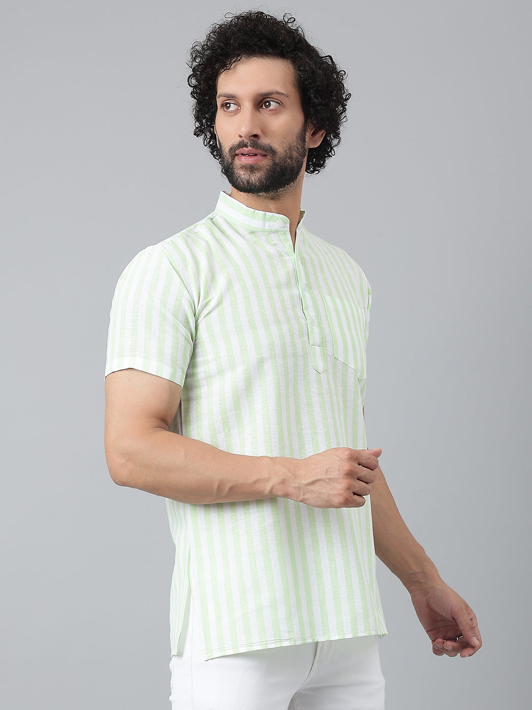 RIAG Green Color Short Sleeves Casual Men's Cotton Short Kurta