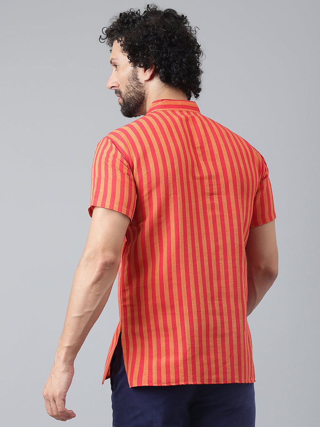 RIAG Red Color Short Sleeves Casual Men's Cotton Short Kurta