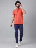 RIAG Red Color Short Sleeves Casual Men's Cotton Short Kurta