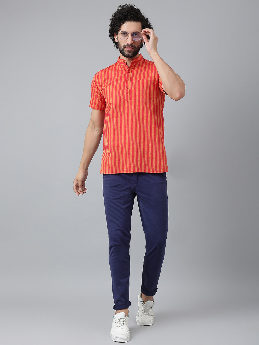 RIAG Red Color Short Sleeves Casual Men's Cotton Short Kurta