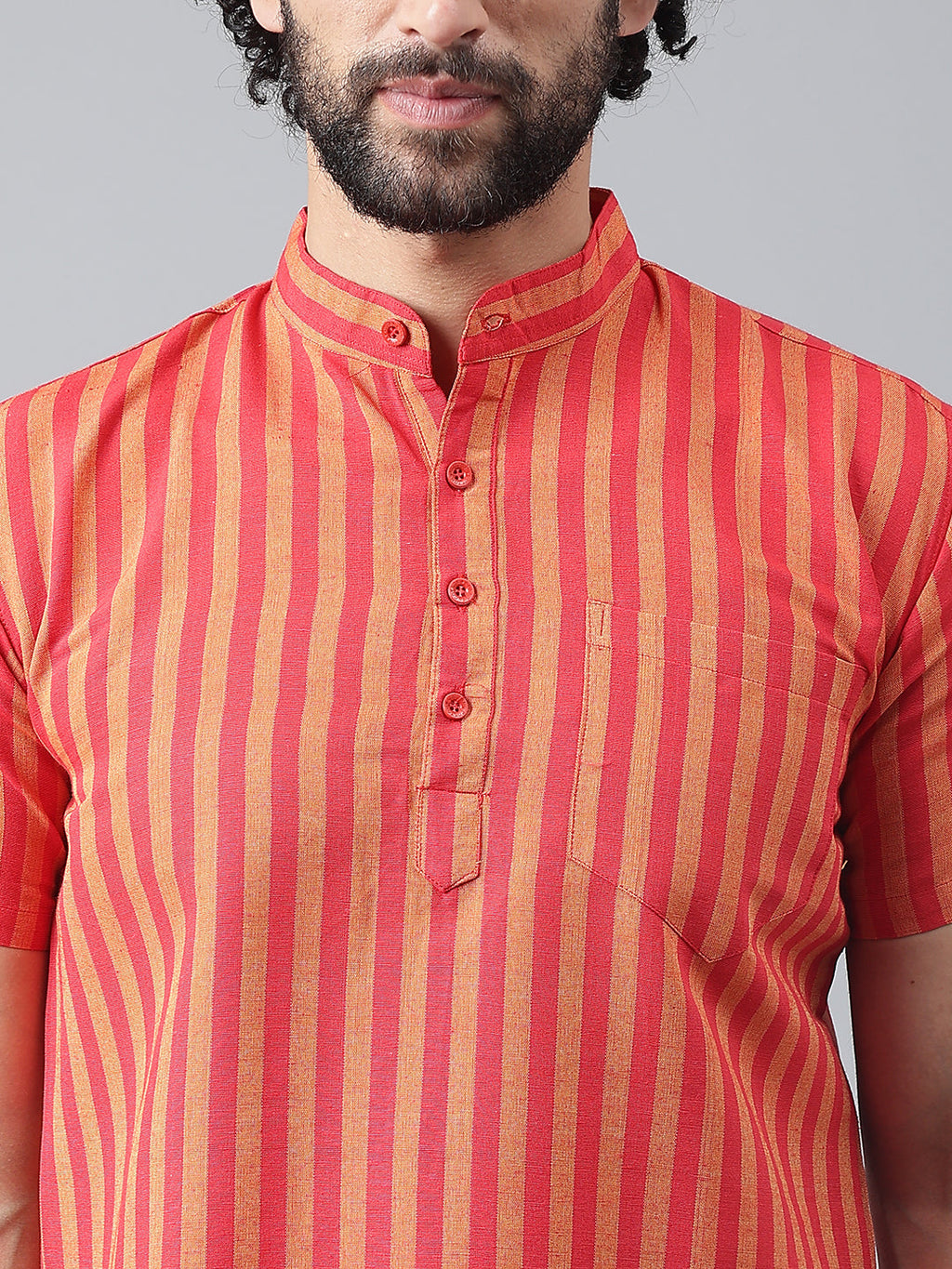RIAG Red Color Short Sleeves Casual Men's Cotton Short Kurta