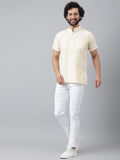 RIAG Beige Color Short Sleeves Casual Men's Cotton Short Kurta
