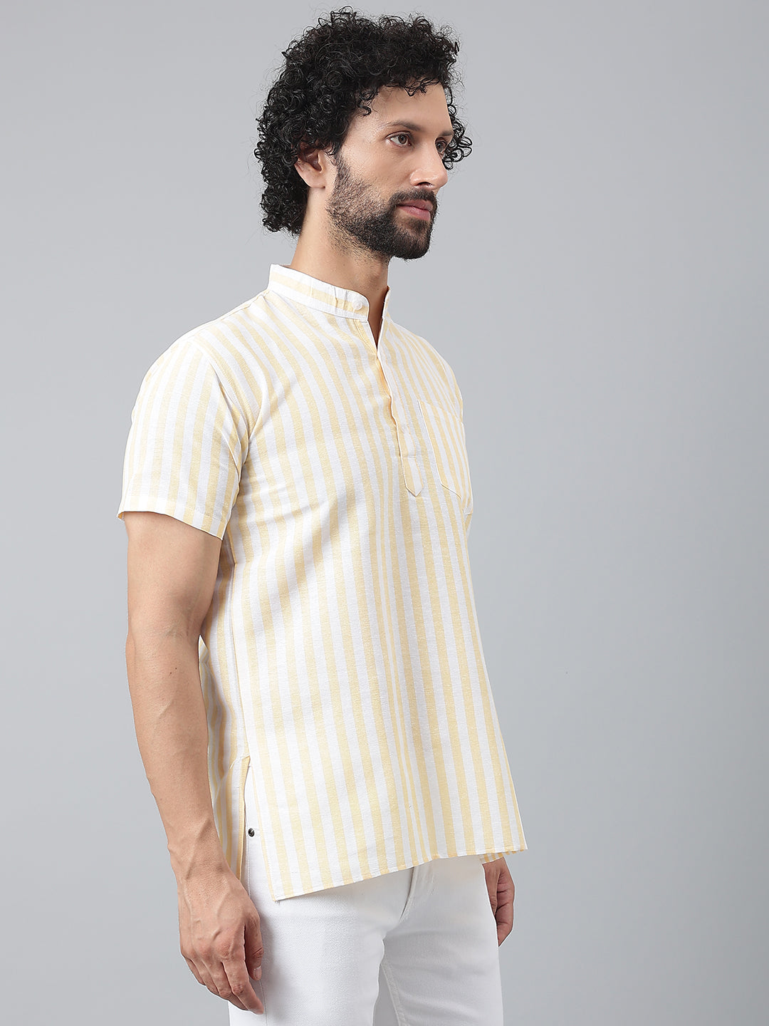 RIAG Beige Color Short Sleeves Casual Men's Cotton Short Kurta