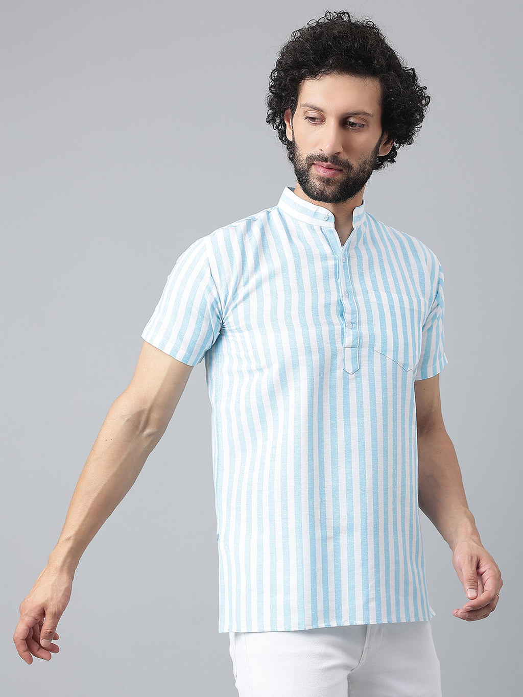 RIAG Blue Color Short Sleeves Casual Men's Cotton Short Kurta
