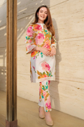 Teeya Creation Cream Colour Cambric Cotton Beautiful Co Ord Set