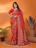 Joban Fashion Red Meena Weaves Pashmina Sarees