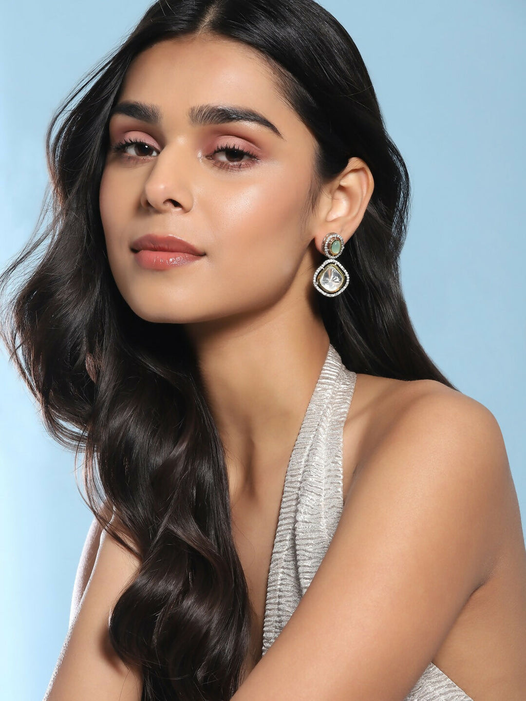 Green Stone Kundan Earrings- Ruby Raang