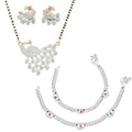 AanyaCentric Gold-Polished Mangalsutra Pendant Earring Set & Silver Plated Anklet