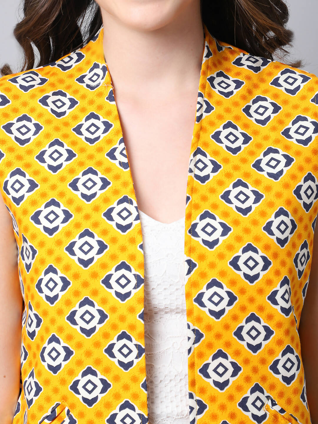 Even Apparels Yellow Viscose Rayon Open Front Women's Waistcoat