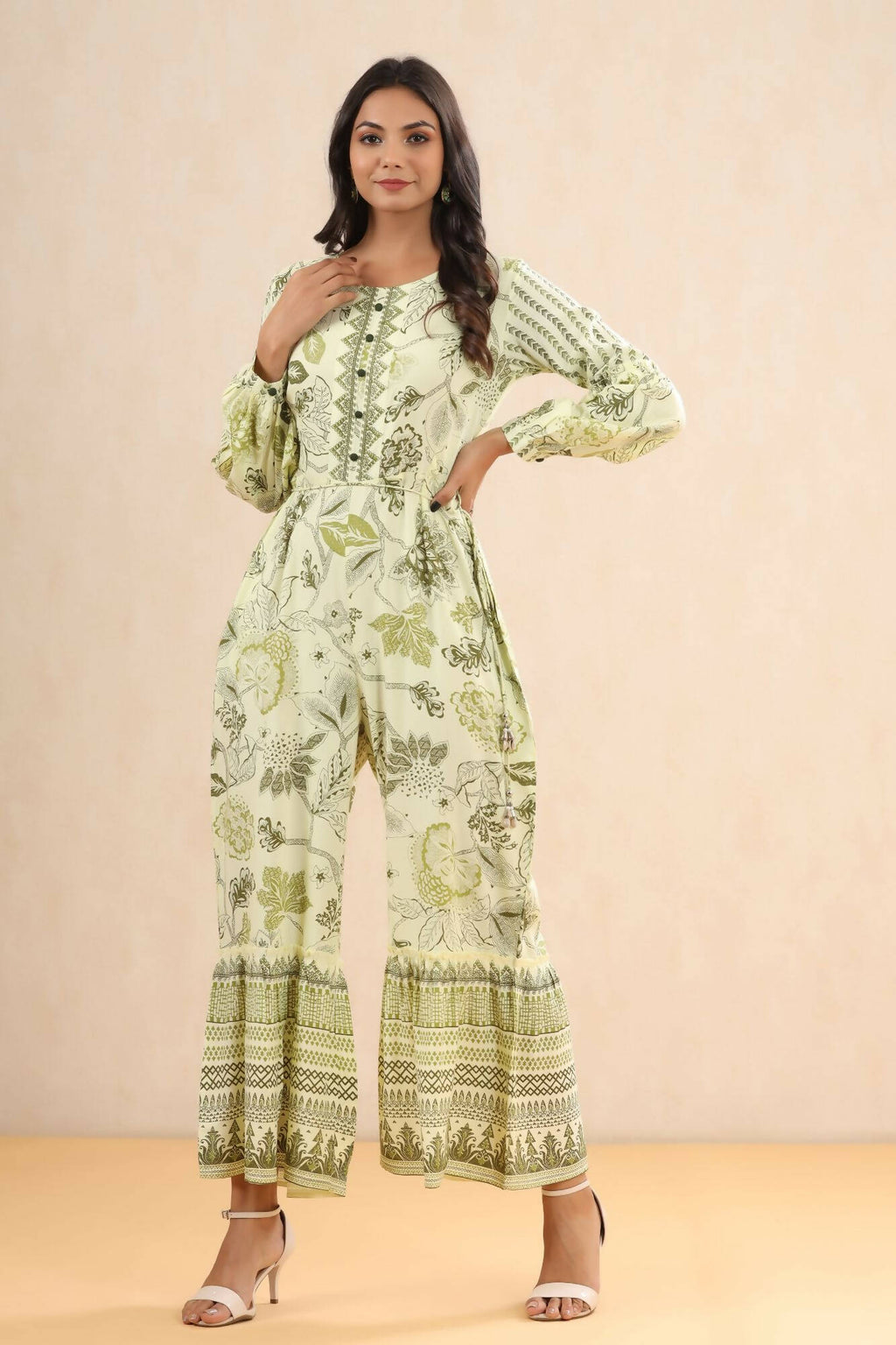 Juniper Women Lightolive Rayon Printed Straight Jumpsuit
