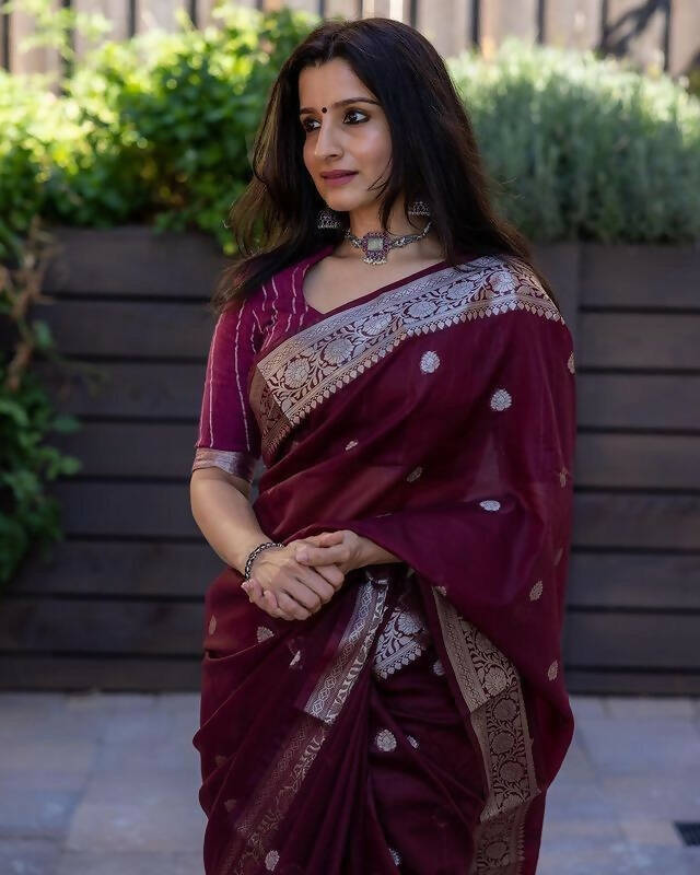 DEIANA'S Beautiful Designer Golden zari Soft Cotton Saree - Wine