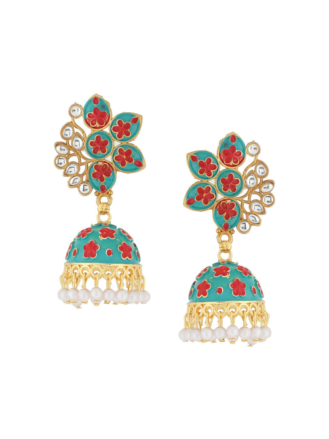 NVR Women Green Dome Shaped Jhumka Earrings