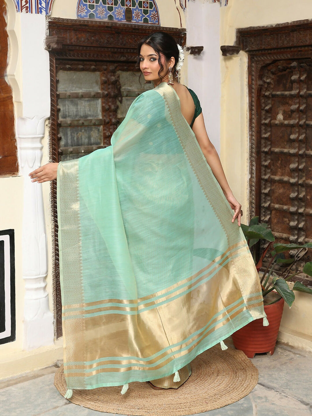 Shree Shyam Fashion Sea Green Cotton Saree