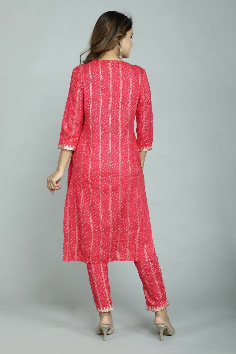 Alvano Beautiful Embroidery Print Straight Kurti with Pant and Dupatta set for Women and Girls Rayon
