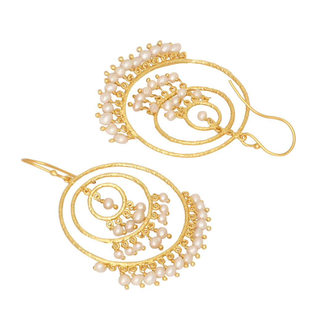 Nuyug 18k Triple Pearl Hoop Anti Tarnish Earrings