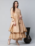 Ahalyaa Womens Beige Chanderi Kurta Palazzo Set with Dupatta