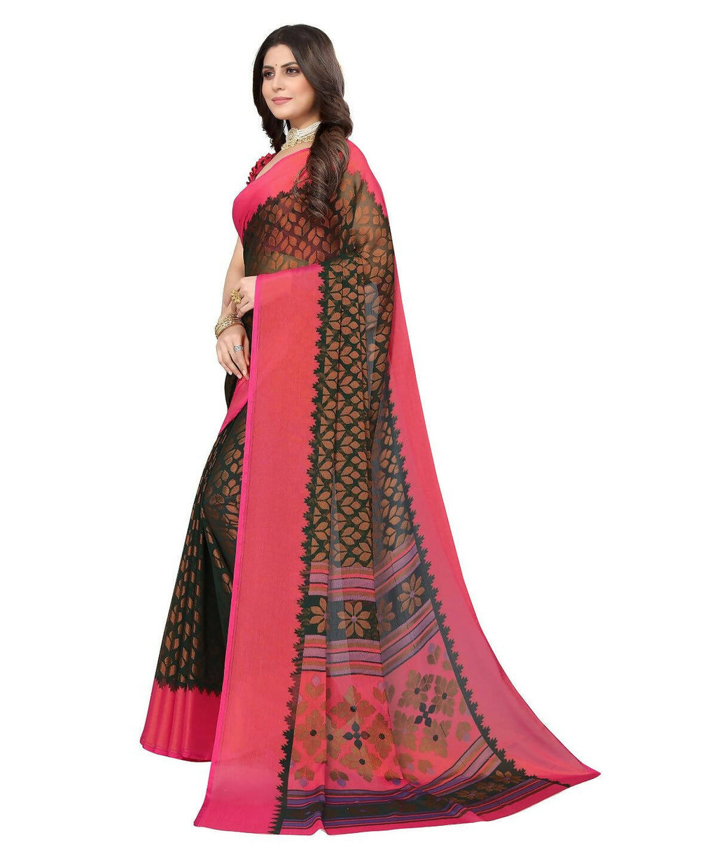 Vamika Green Chiffon Brasso Bollywood Style Woven Saree (ALIZA GREEN)