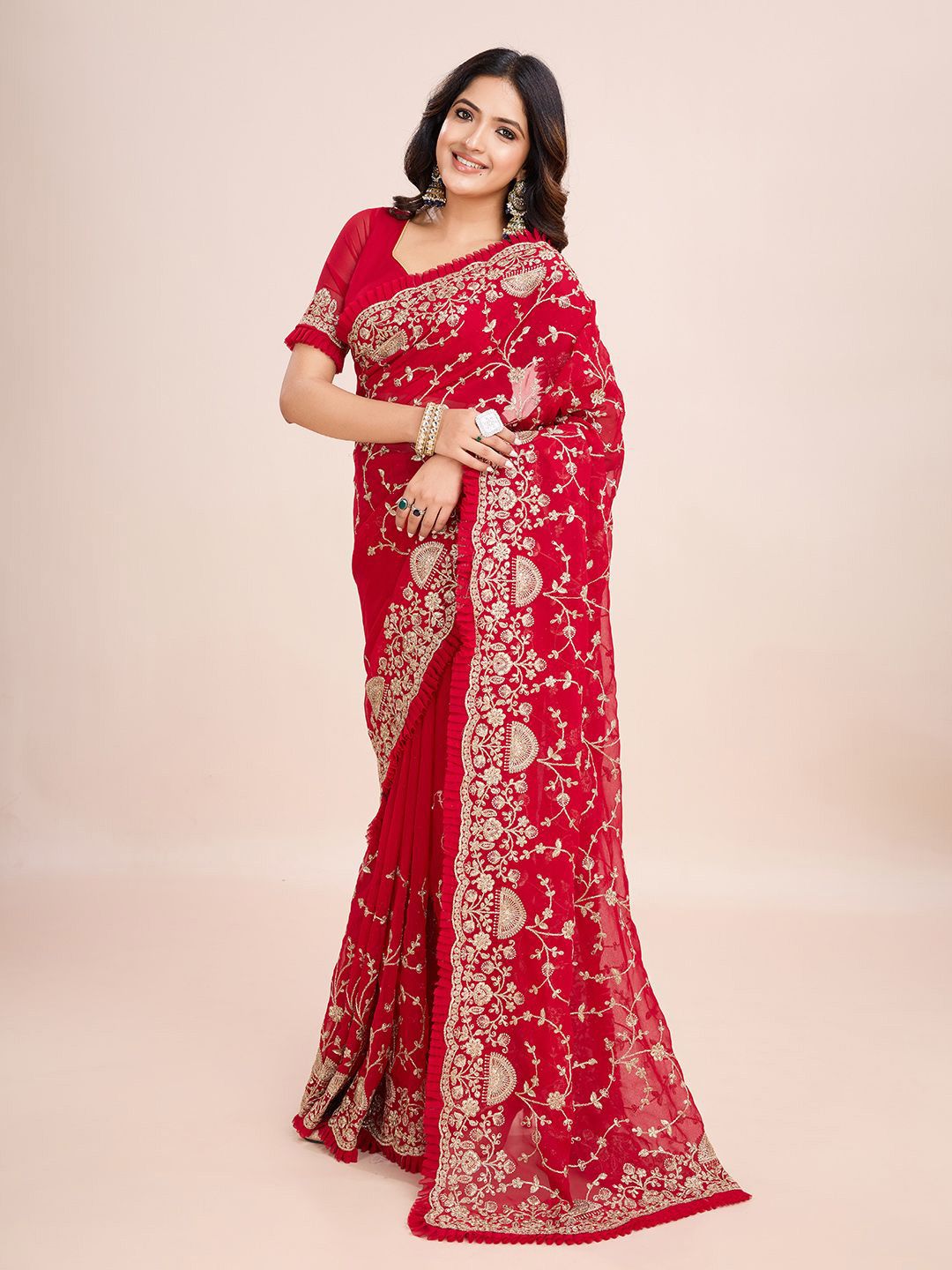 kasee Floral Embroidered Pure Georgette Ready to Wear Saree