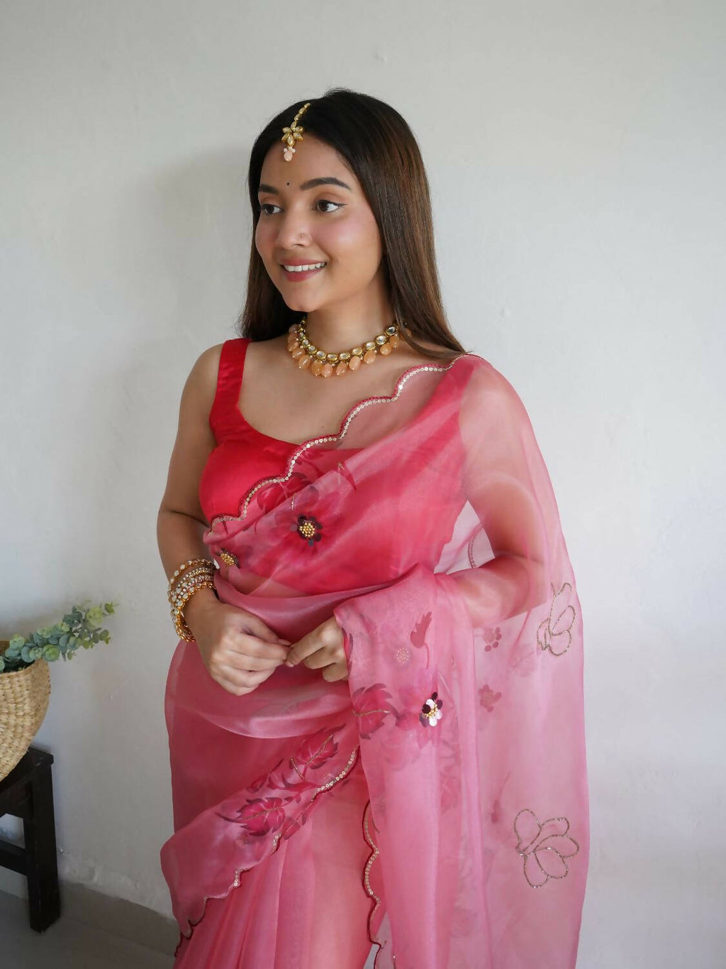 Vamsee Pink Organza Saree