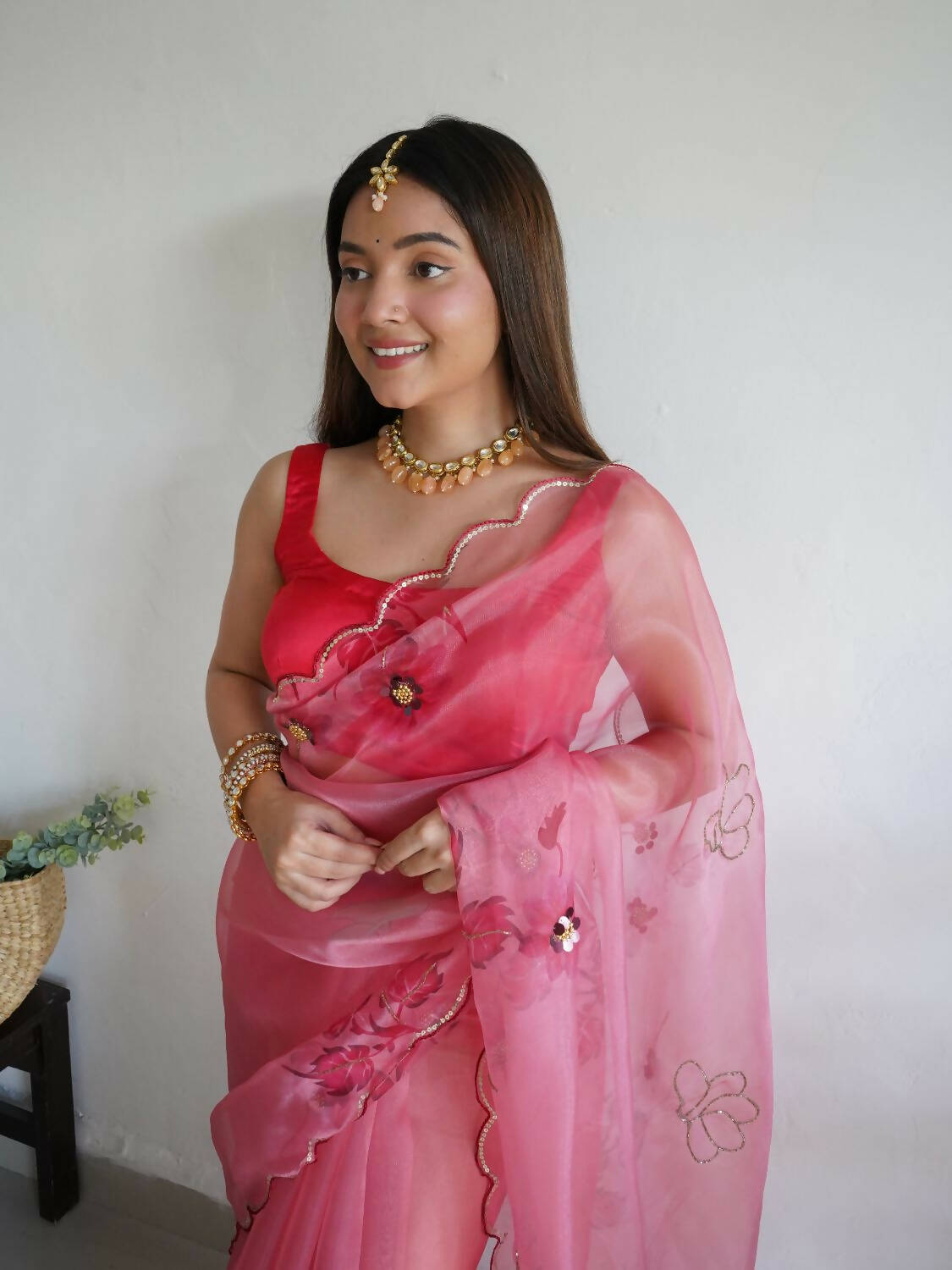 Vamsee Pink Organza Saree
