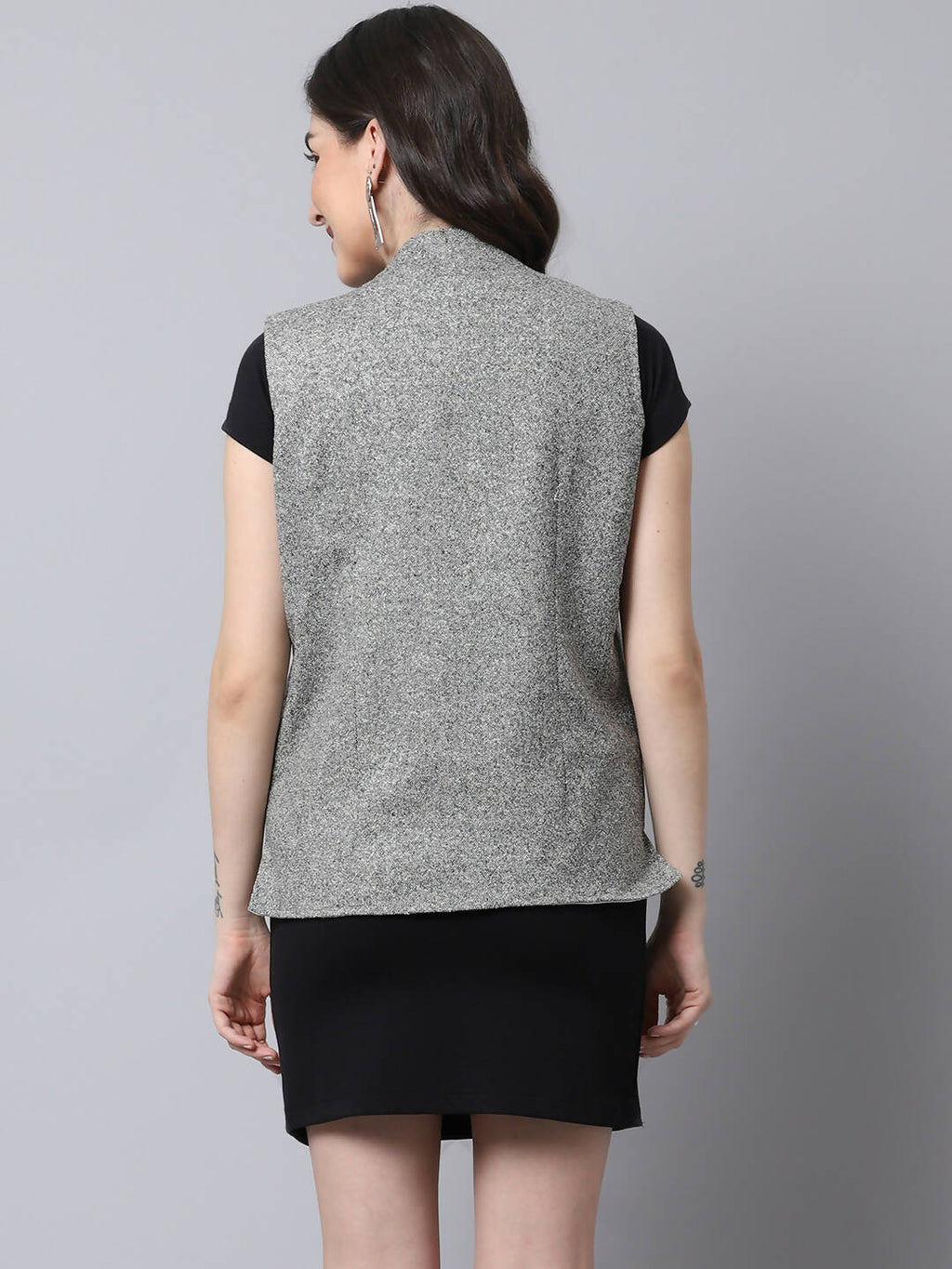 Even Apparels Grey Pure Wool Open Front Women's Waistcoat