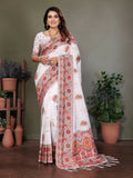 Joban Fashion White Thread Woven Pashmina Sarees