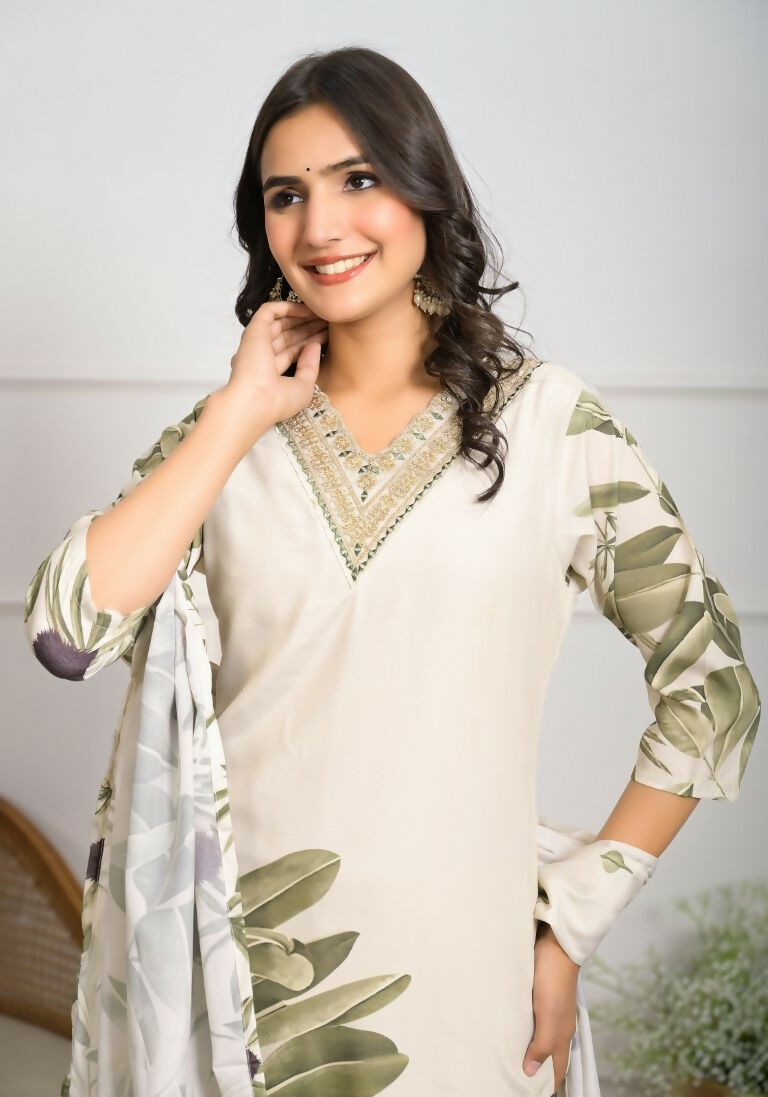 Festive Wear Ethnic White frencs crepe With Cotton Lining Stitched Suit With Dupatta - Tanisha