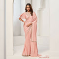 Peach Crepe Satin Silk Sequence & Handwork Saree With Unstitched Blouse - Norita Saanjh