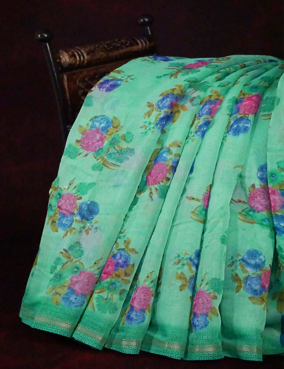 Rama Green Floral Design Semi Chanderi Saree By Gayathri Reddy Designer Studio