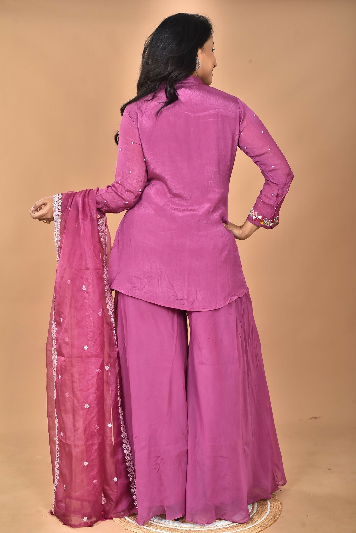 Morchari Women And Hand Embroidery Palazzo Set-Purple