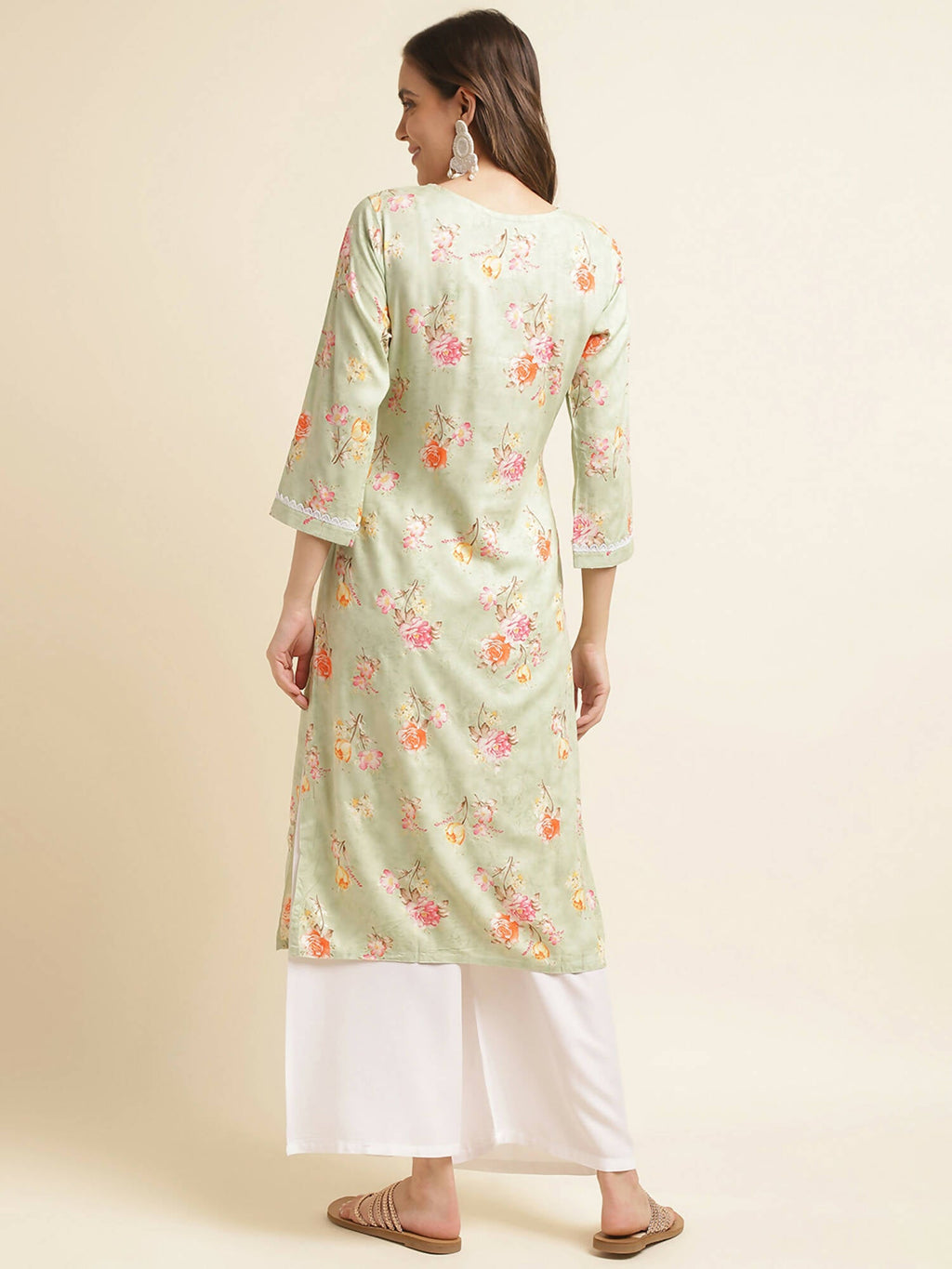 Green Poly Rayon Floral Printed Straight Kurta - Prasuti