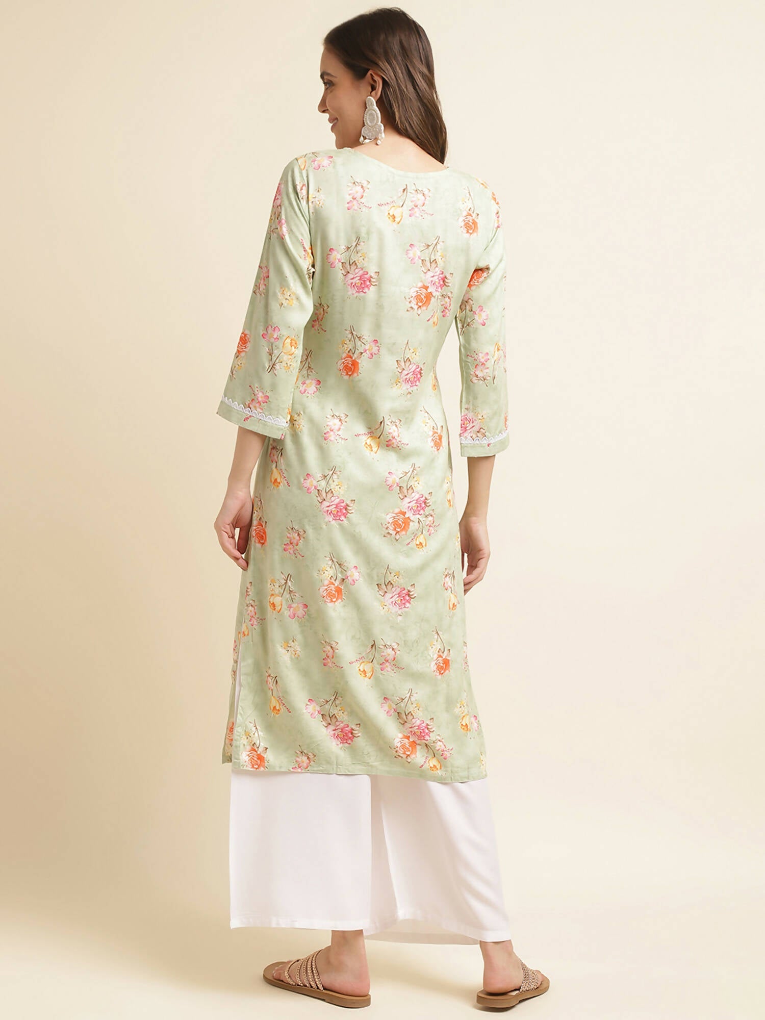 Green Poly Rayon Floral Printed Straight Kurta - Prasuti