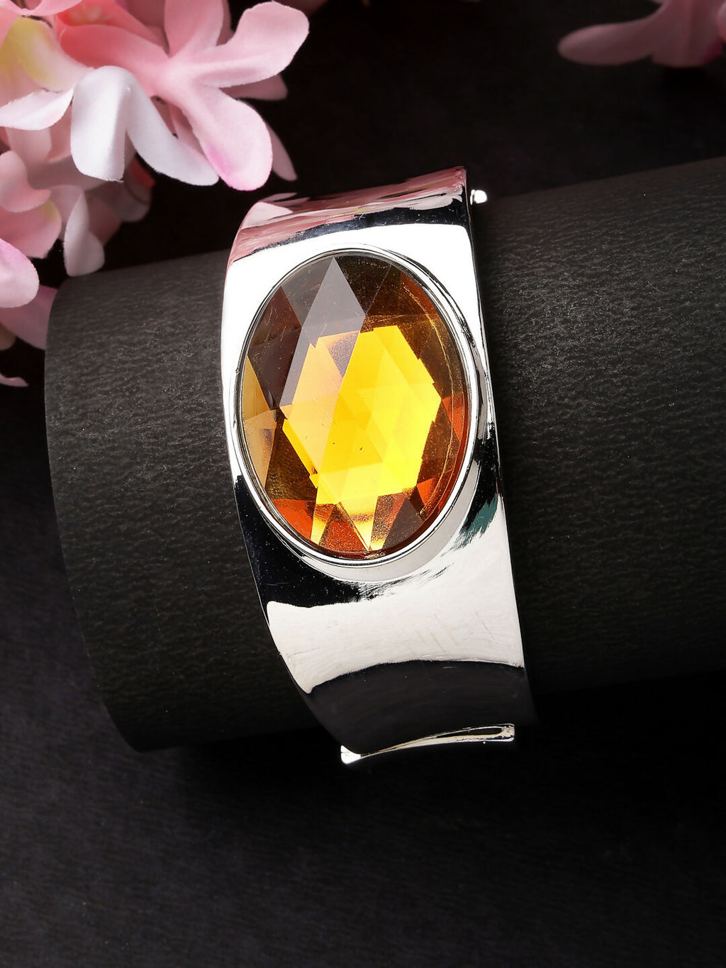 NVR Women Silver-Toned Topaz Rhodium-Plated Kada Bracelet