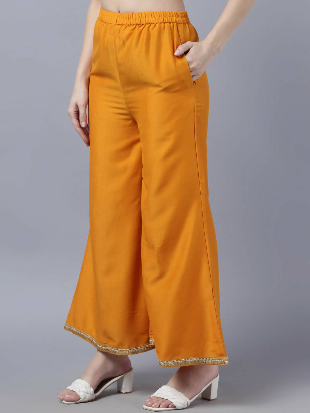 Myshka Women Yellow Panelled Kurta with Palazzos With Dupatta