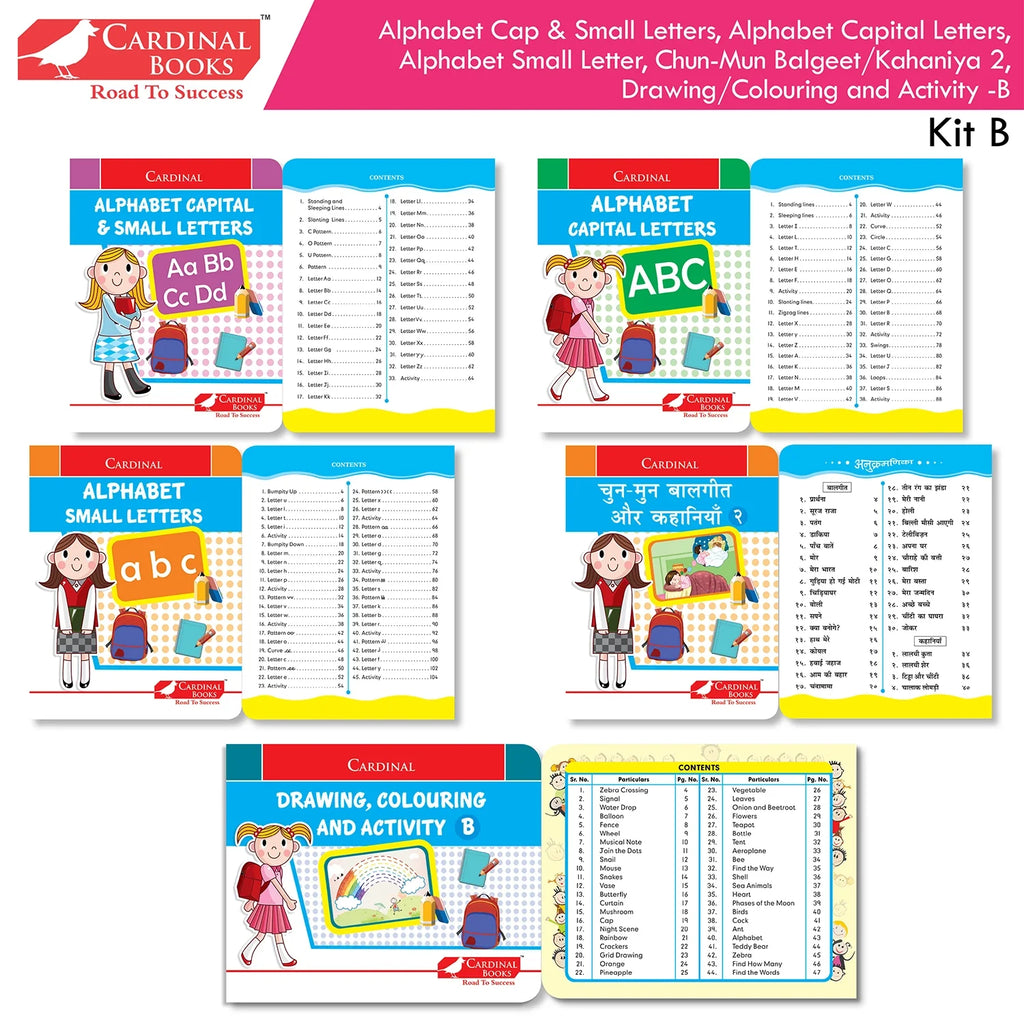 Cardinal Books Preschool Learning Junior KG (LKG) Kit C Set of 16| Ages 4-5 Years| Alphabet| Number| Rhymes and Stories| Phonic| Hindi Varnmala
