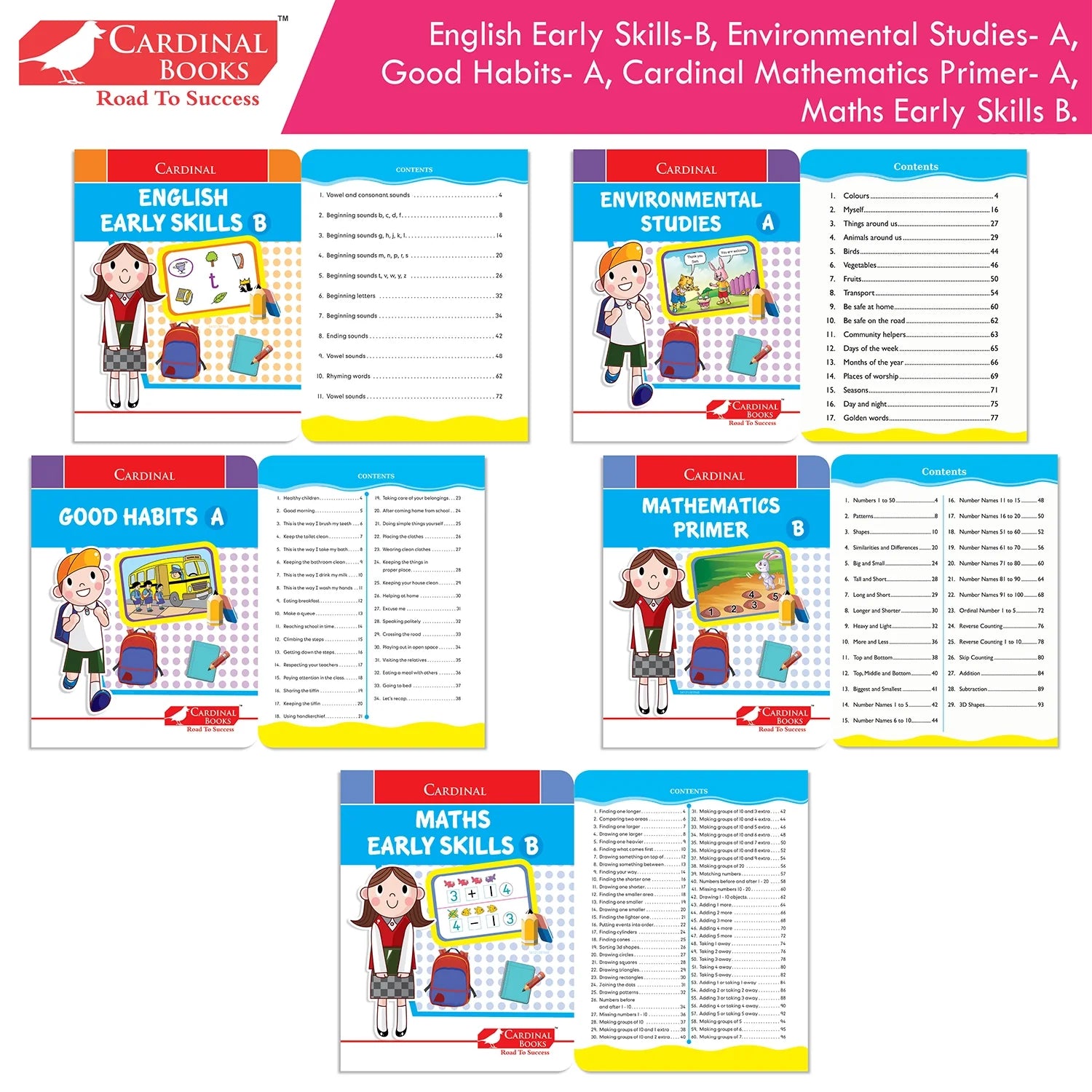 Cardinal Books Preschool Learning Junior KG (LKG) Kit C Set of 16| Ages 4-5 Years| Alphabet| Number| Rhymes and Stories| Phonic| Hindi Varnmala