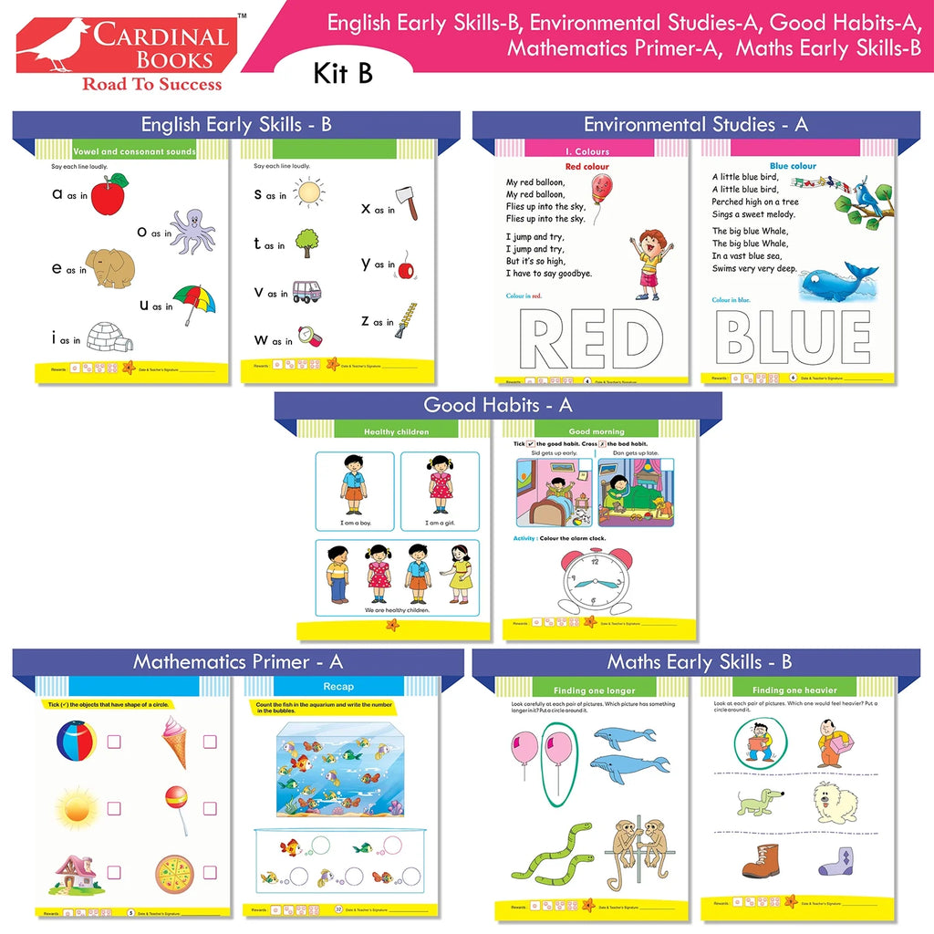 Cardinal Books Preschool Learning Junior KG (LKG) Kit C Set of 16| Ages 4-5 Years| Alphabet| Number| Rhymes and Stories| Phonic| Hindi Varnmala