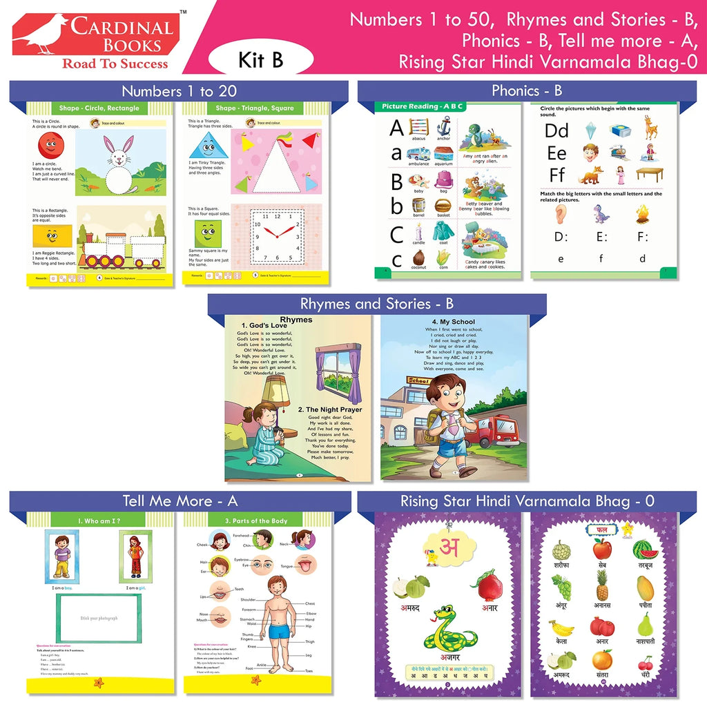 Cardinal Books Preschool Learning Junior KG (LKG) Kit C Set of 16| Ages 4-5 Years| Alphabet| Number| Rhymes and Stories| Phonic| Hindi Varnmala