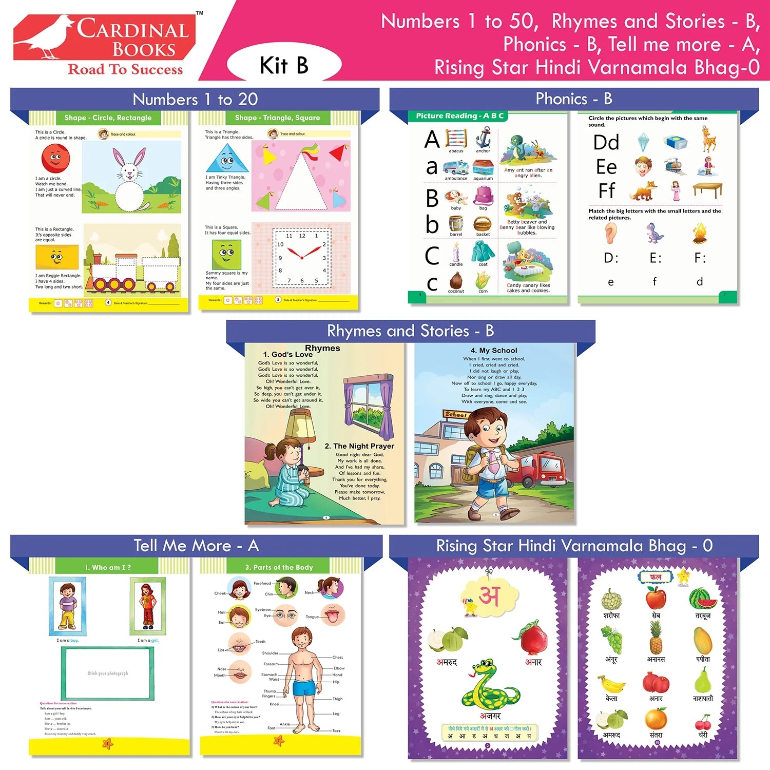 Cardinal Books Preschool Learning Junior KG (LKG) Kit C Set of 16| Ages 4-5 Years| Alphabet| Number| Rhymes and Stories| Phonic| Hindi Varnmala