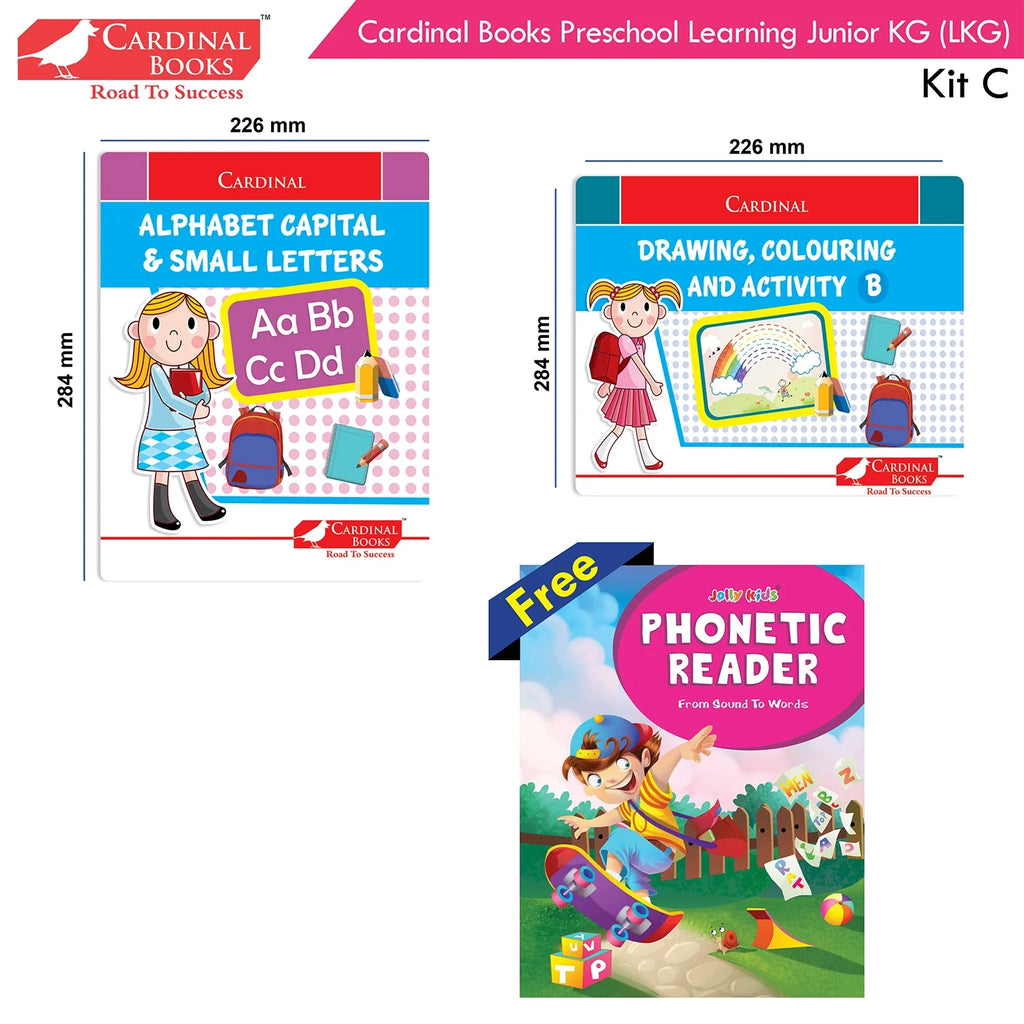 Cardinal Books Preschool Learning Junior KG (LKG) Kit C Set of 16| Ages 4-5 Years| Alphabet| Number| Rhymes and Stories| Phonic| Hindi Varnmala